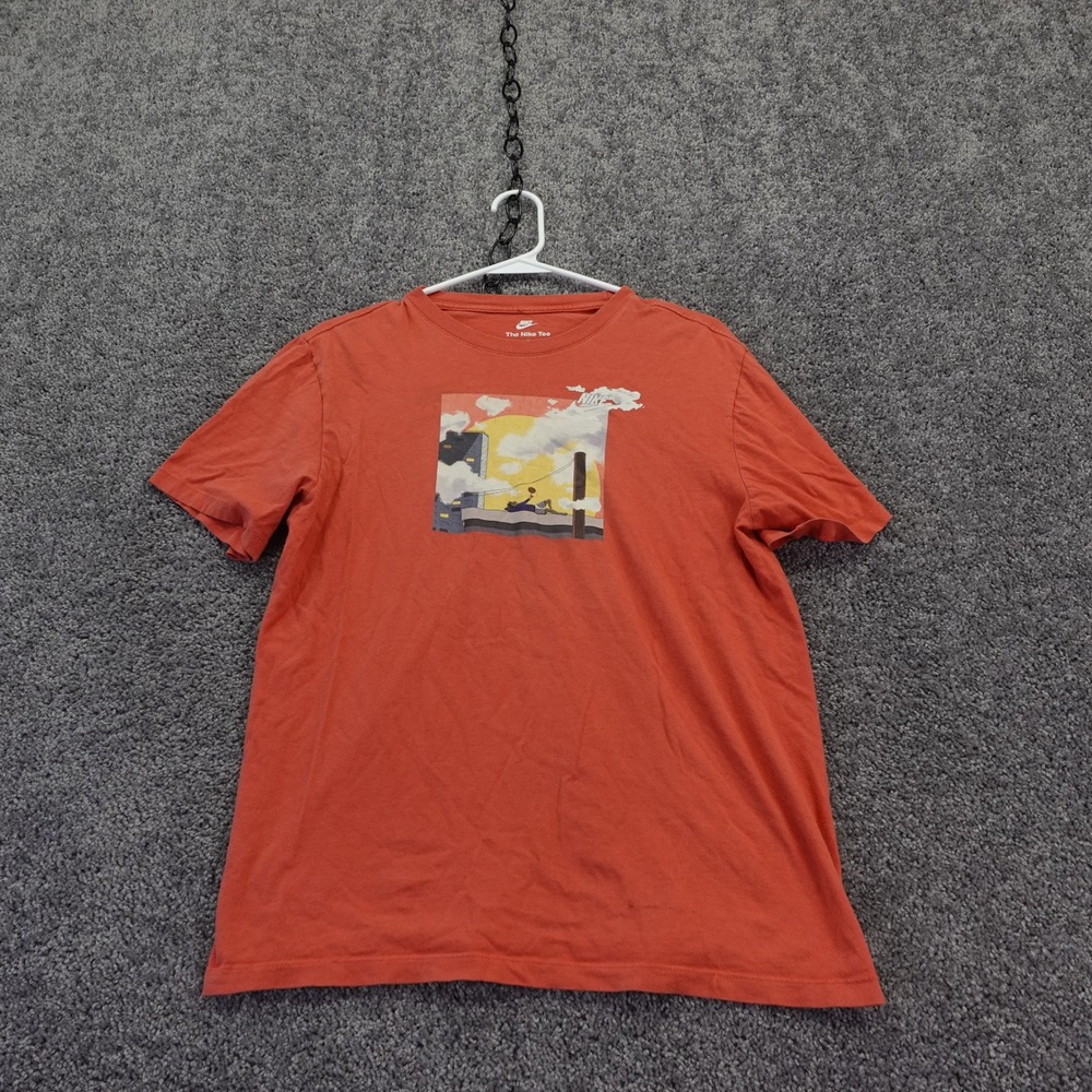 Nike T Shirt Mens Medium Orange Graphic The Nike Tee Cotton Short Sleeve